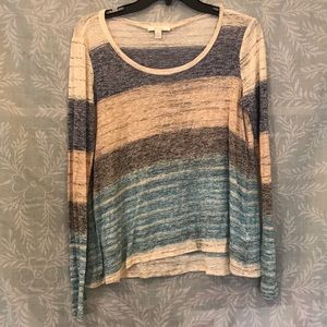 Ella Moss Blue & Brown Long Sleeve Striped Shirt